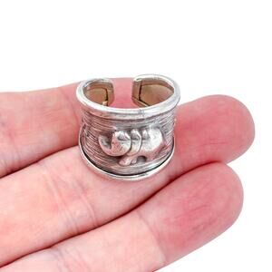 Vintage Sterling Silver Elephant Cigar Band Ring | Open Back | 925 | Size 7.5